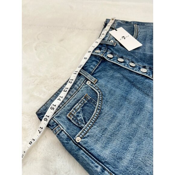 New 7FORALLMENKIND Size 30 MONROE CUT-OFF SHORT WITH EXPOSED BUTTONS PISCES BLUE - Picture 6 of 13